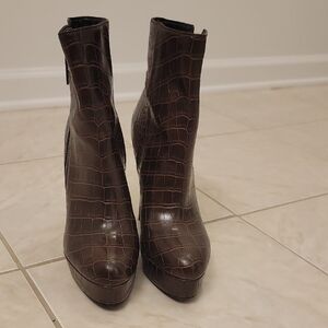 Guess Brown Crocodile Pattern Ankle Boots